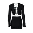 thumbnail image 4 of Gureui 2Pcs Women's Suit, Solid Color Round Neck Long Sleeve Backless Midriff-baring Top + Slim Short Package Hip Skirt Outfits, 4 of 5