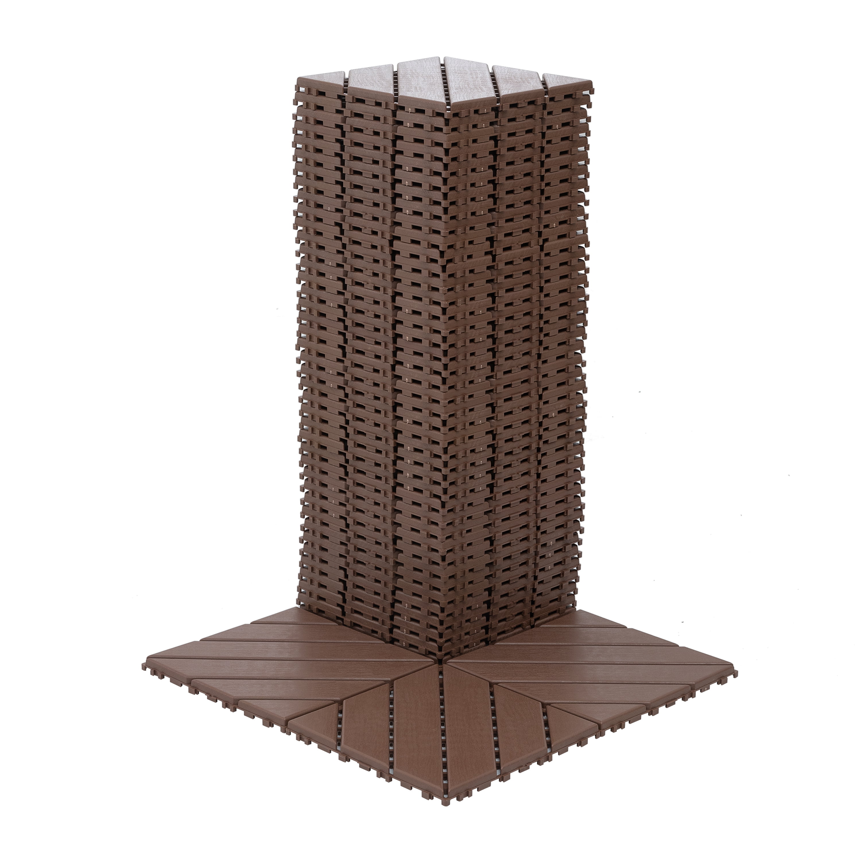 Plastic Interlocking Deck Tiles Set of 44 12x12 Inch, Square Waterproof Outdoor All Weather Tiles for Poolside, Brown