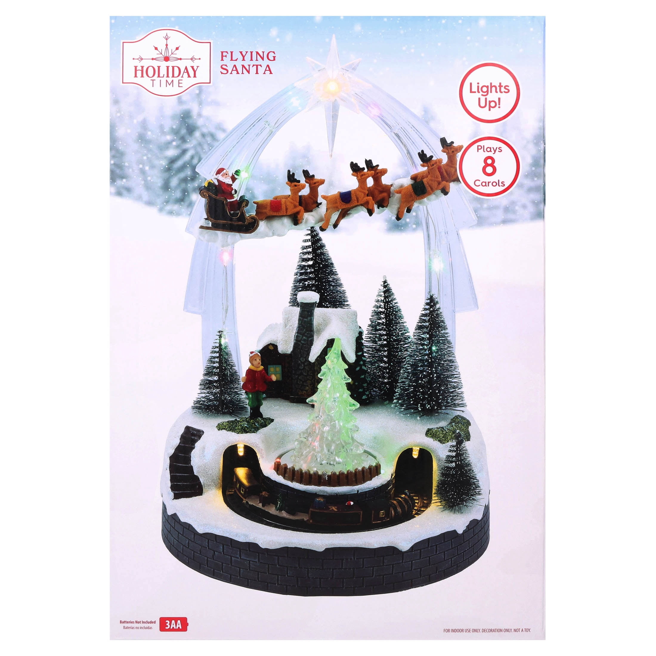 Light-Up and Musical Flying Santa Christmas Village Decoration, Multicolor, 11.37", by Holiday Time