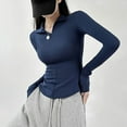 thumbnail image 5 of Tiqkatyck Womens Long Sleeve Shirts, Women's Casual Elastic Long Sleeve Slim Fitting Half Zippered Lapel Solid Color T Shirt Crewneck Sweat Shirts, Women Summer Tops Dark Blue L, 5 of 7