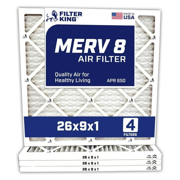 26x9x1 Air Filter | 4-PACK | MERV 8 HVAC Pleated A/C Furnace Filters | MADE IN USA | Actual Size: 26 x 9 x .75"