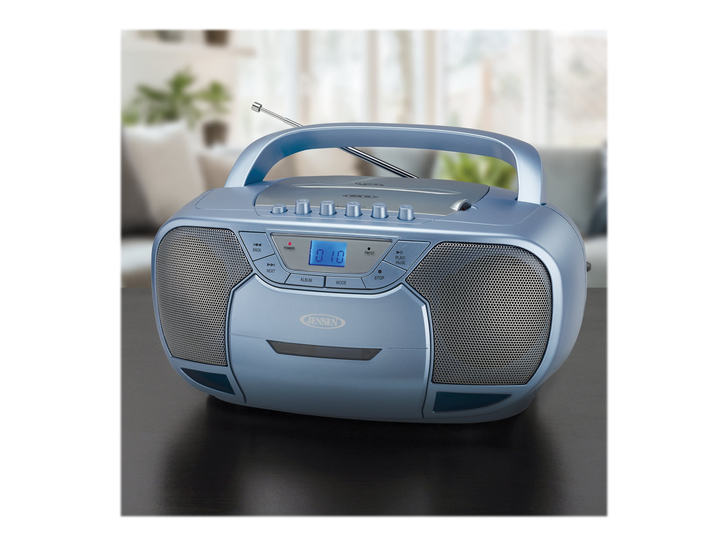  Jensen Stereo CD-590 Portable Bluetooth Home Audio CD/Cassette  Boombox Digital Tuner AM/FM Radio Sound System, Top-Loading MP3 CD Player,  Cassette Player/Recorder - Platinum Exclusive : Electronics