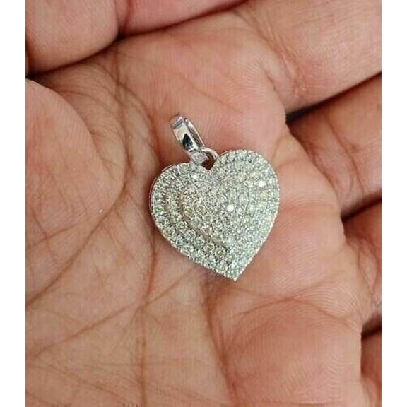 Cluster Heart Pendant 14k White Gold Plated Silver 1.50Ct Round Cut VVS1/D Diamond