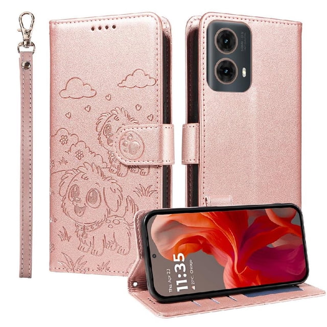 Funda Cartera GANGXUN con Diseño de Perrito en Relieve para Motorola Moto Edge 50 Fusion 5G , Protección 360° con Ranuras y Correa Desmontable