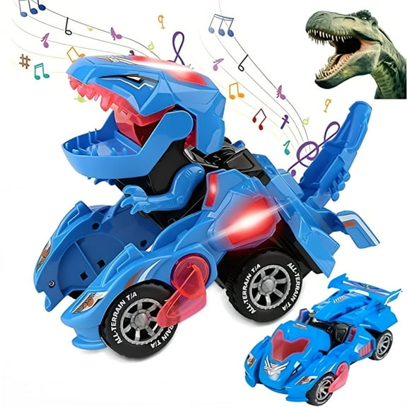 Toy Cars for Boys 3-6 Year Old Girls with LED Light and Music,Automatic Transforming Dinosaur Car Toys Birthday Gifts for Kids Toddlers,Blue