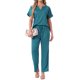 thumbnail image 2 of INSPIRAR CHIC Pijamas de Satén para Mujeres, Camisa de Manga Corta de Seda con Cuello en V y Pantalones Largos, Conjunto de Ropa de Casa Suave M Verde Pavo Real, 2 of 6
