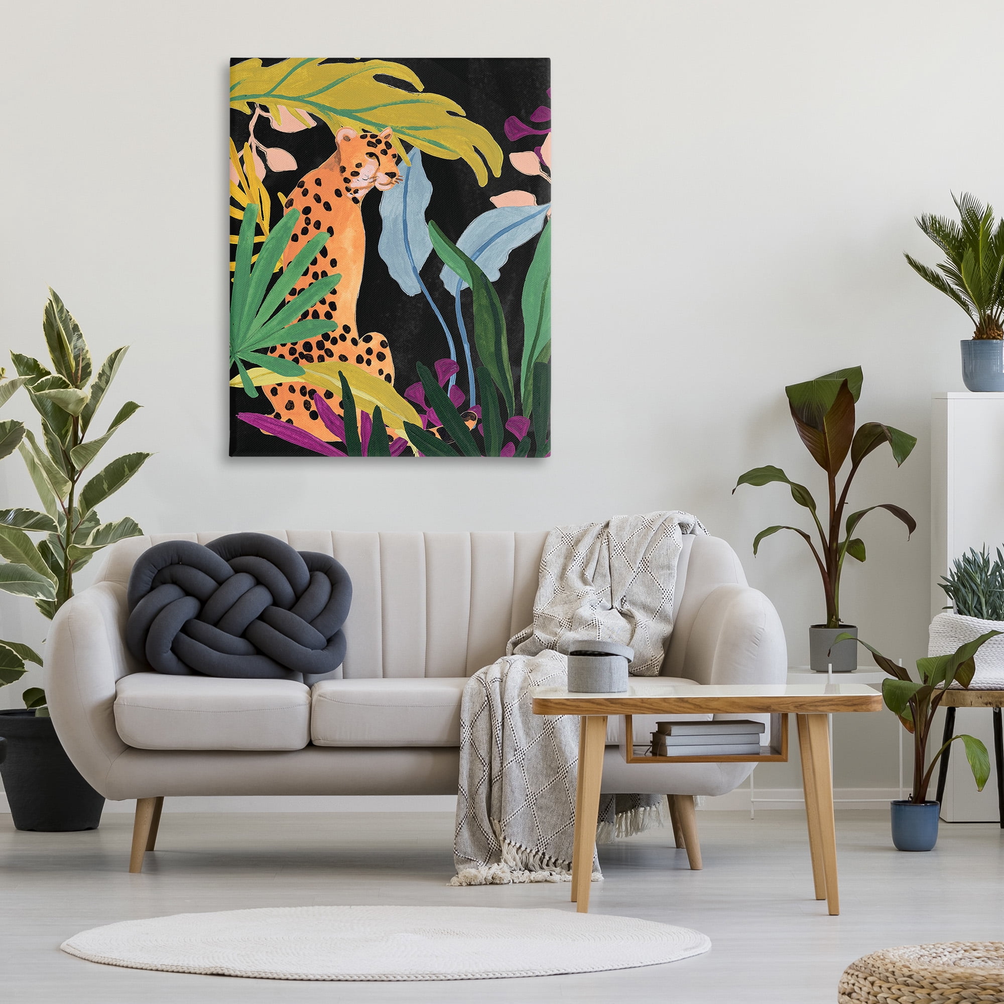 Stupell Industries Jungle Leaves & Cheetah Animals & Insects Painting Gallery Wrapped Canvas Art Print Wall Art, 36 x 48