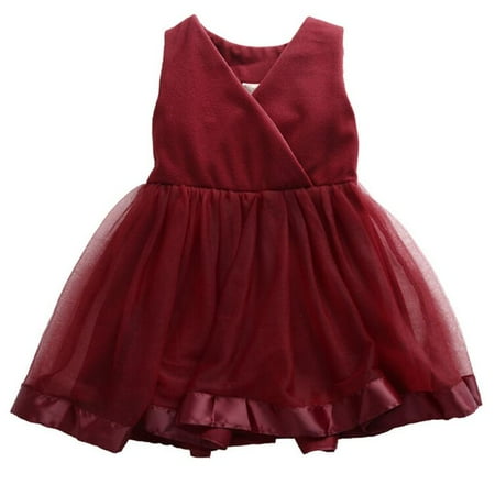 

Baby Girl Sleeveless V Neck Mesh Birthday Prom Pageant Princess Gown Tulle Dress
