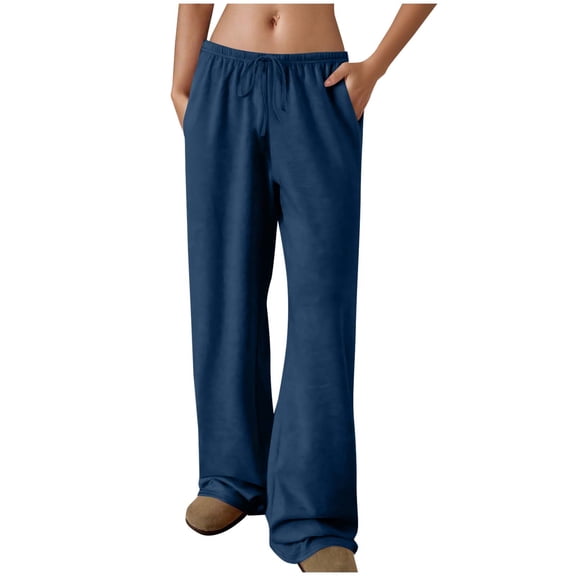 FAIWAD Wide Leg Pants Woman Elastic High Waist Drawstring Baggy Sweatpants with Pockets Lightweight Comfy Workout Trousers