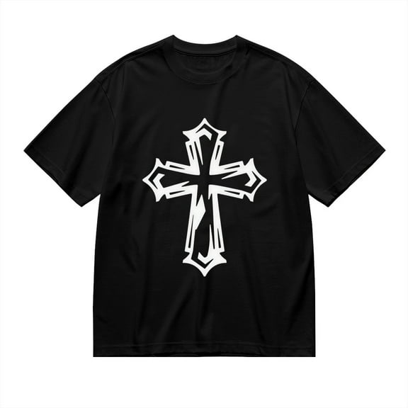 Black T Shirts for Men, Decorative Cross Graphic Mens Graphic Tees, 24846434,S