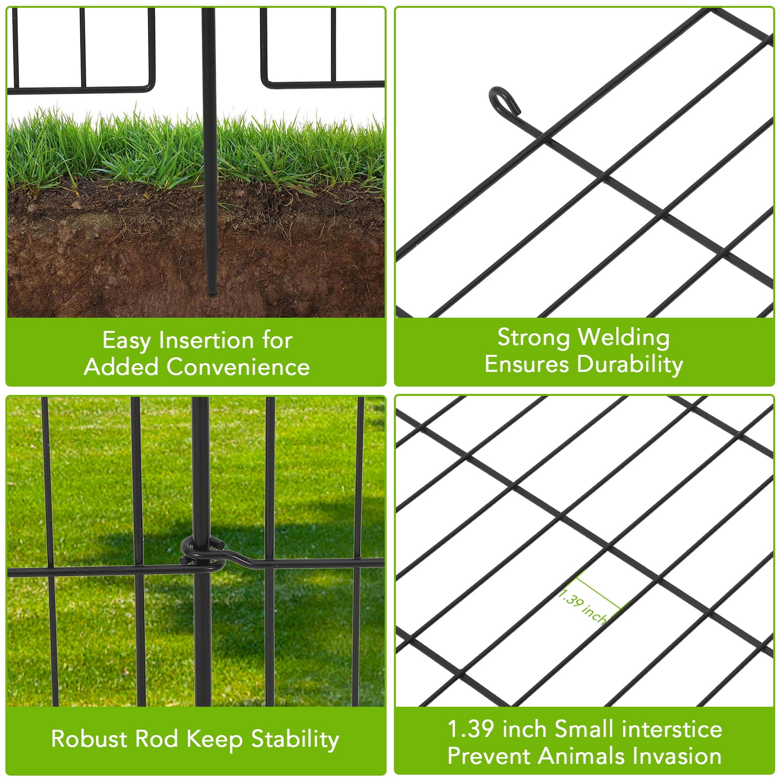 ChaoLink Garden Fence,10 Panels No Dig Decorative Fence for Outdoor ,Yard, Patio,29*40 In Animal Barrier Rustproof Metal Wire Panel,Temporary Dog Fence Flat topFlat top，29w×40h in