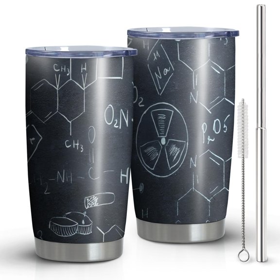 20oz Tumblers Math Equations Science Symbols Black Pattern Stainless Steel Vacuum Insulated Double Wall Travel Tumbler Cups Mug with Lid and Straw,Cleaning Brush for Cold & Hot Drinks