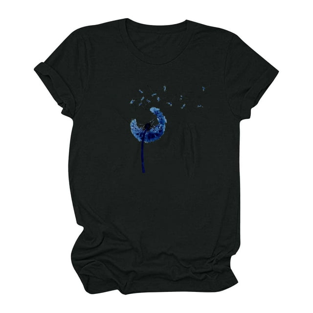 Hauts Mignons pour Femmes Été Col Rond Manches Courtes Décontracté Imprimé Floral T-Shirts Coupe Ample Blouses Tuniques Cadeaux