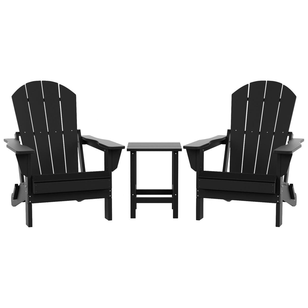 Polytrends  Laguna Hdpe All Weather Outdoor Patio Foldable Adirondack Chairs With Side Table (3-Piece Set) Black