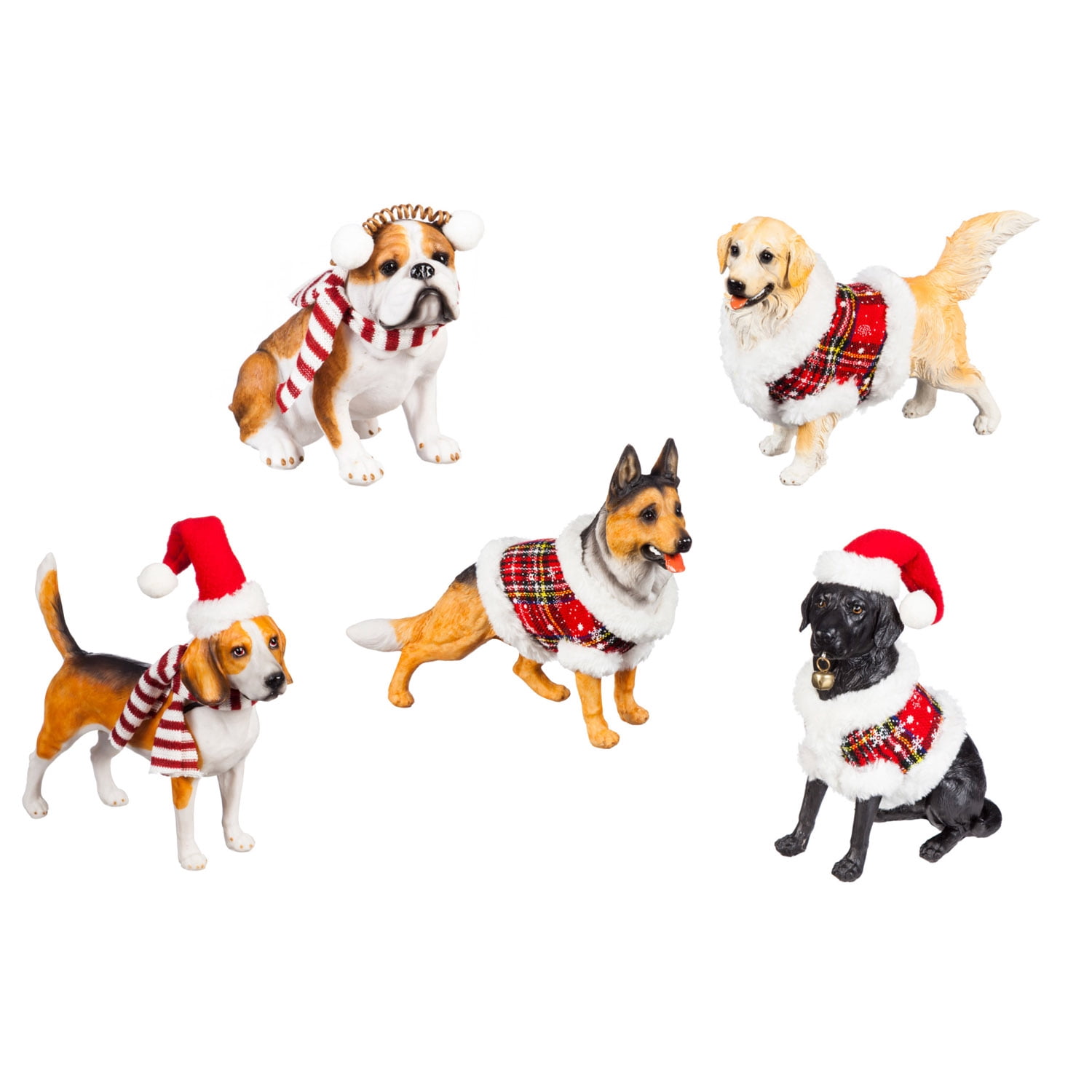 Evergreen Polystone Holiday Dog Decor, 5 Assorted, 7.5'' x 3.9'' x 5.7