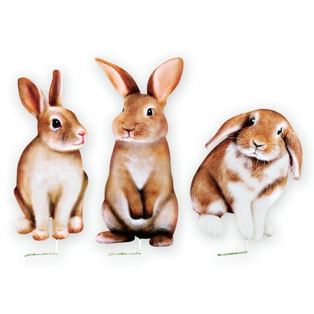 Spring Bunny - Set of 3 Realistic Bunny Metal Yard Art Stakes Spring Garden Décor
