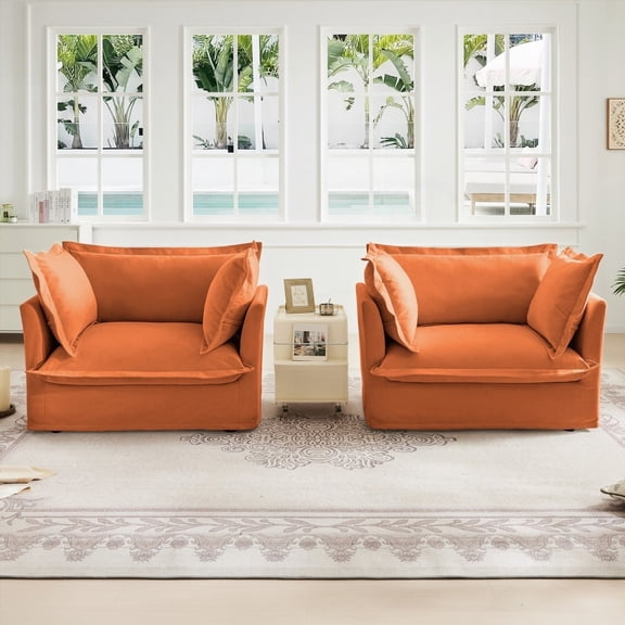 2-Piece Slipcovered Armchair Set for Various Spaces. Boasts Elegant Cascading Hem & Detailed Stitching. Removable Soft Chenille Fabrics, Orange