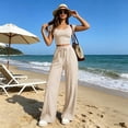 thumbnail image 2 of Vdoaml Ladies Tracksuit 2 Piece Outfit Womens Short Sleeve Crop Top Pants Set Women Casual Loungewear Matching Sets L Beige, 2 of 3