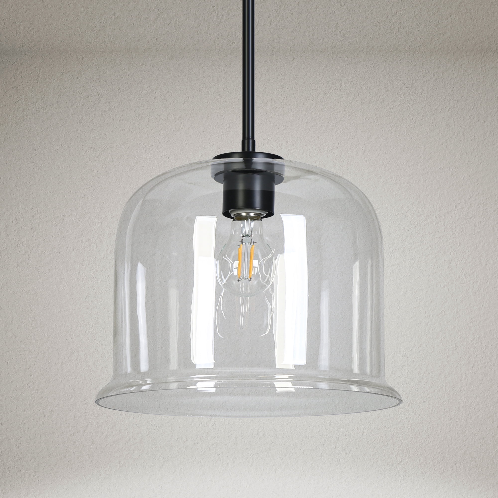 LNC Matte Black Modern/Contemporary Clear Glass Dome LED Medium Hanging Pendant Light