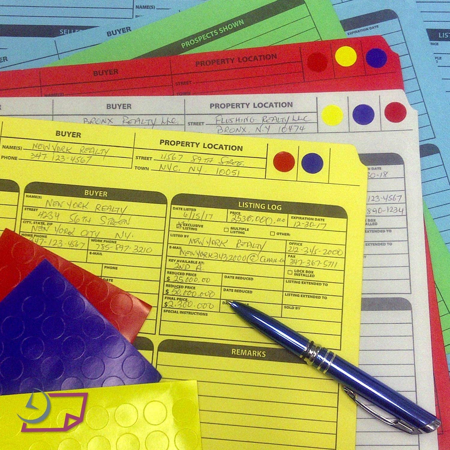 Real Estate Listing Folder  Right Panel List, Pre-Printed on Durable Card Stock with Closing Checklist and Color-Coded Dots for Organizing Yellow, Letter Size  Pack of 25
