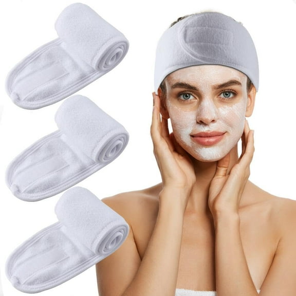 3 Pack Spa Facial Headband for Washing Face Headbands Women Makeup Wrap Head Terry Cloth Headband Adjustable Face Wash Towel for Facial Stretch, Shower, Facial Mask, Yoga (White Black Gray)