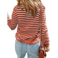 thumbnail image 3 of Xuanfei Women Colorblock Striped Long Sleeve Crew Neck Ribbed Edge Top, 3 of 3