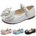 thumbnail image 3 of WERYOUNG Girls Sandals Summer New Fashion Cute Pearl Rhinestone Bow Flat Sole Princess Shoes Girls Cute Party Wedding School Sandal,White,5-5.5 Years, 3 of 8