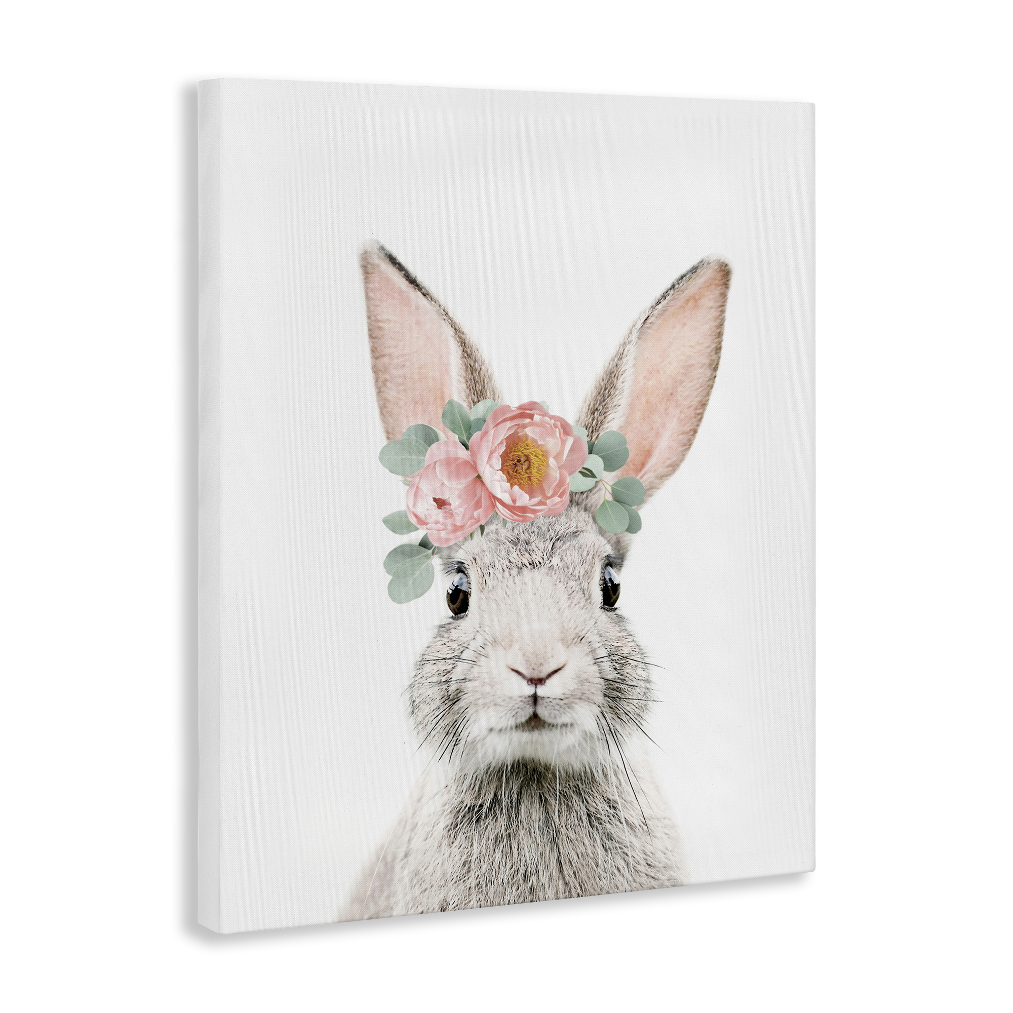 Stupell Industries Pink Flower Bunny Animals Painting Wrapped Canvas Art Print Wall Art, 30 x 40