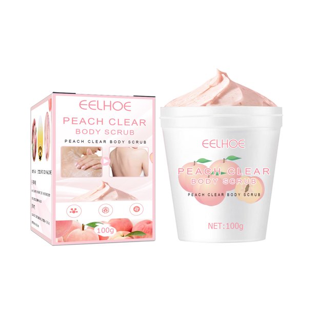 Exfoliante natural de cuerpo de melocotón con extracto y textura suave, exfoliante corporal de durazno fuerte hidratante para la cara del cuerpo, exfoliante blanqueador suave para el cuidado de la pie Feliz Sencillez
