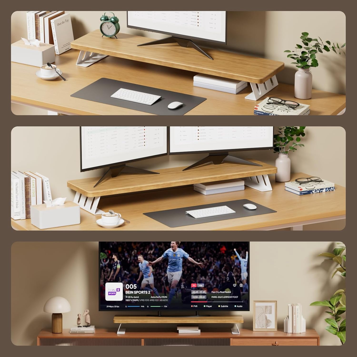 Dual Monitor Stand Riser, 39 Inch Large Wood Monitor Stands for 2 Monitors, Desk Monitor Riser for Computer/Laptop/Printer/TV, Supports  to 220 lbs