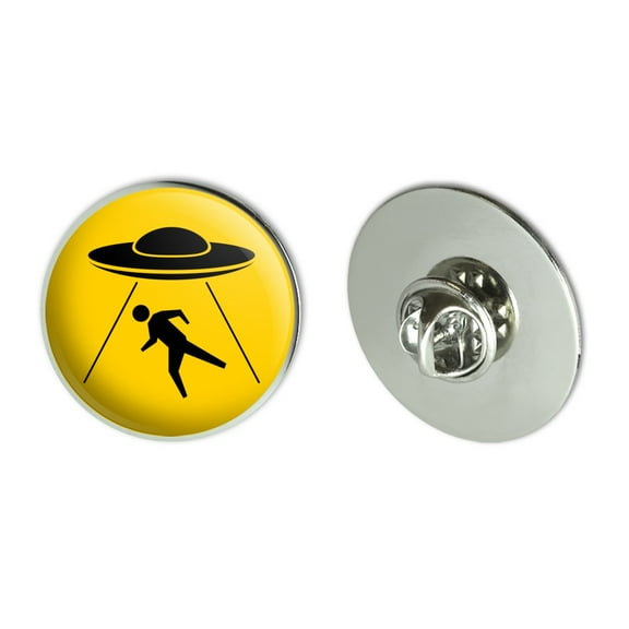 Alien Abduction Hazard Warning Sign Metal 1.1" Tie Tack Hat Lapel Pin Pinback