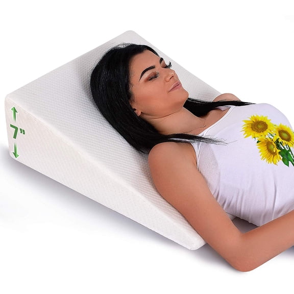 Abco Tech Bed Wedge Pillow | Hypoallergic Breathable Memory Foam | Back Pillow | Post Surgery Wedge Pillows Reduce Back Pain and Improve Sleep | Washable Cover | 7" Height White