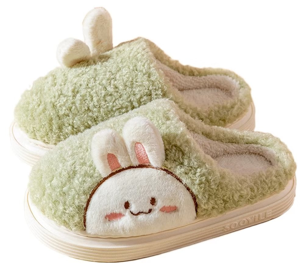 Caistre Women Cute Bunny Slippers Faux Fur Fluffy Winter Slip-On House ...