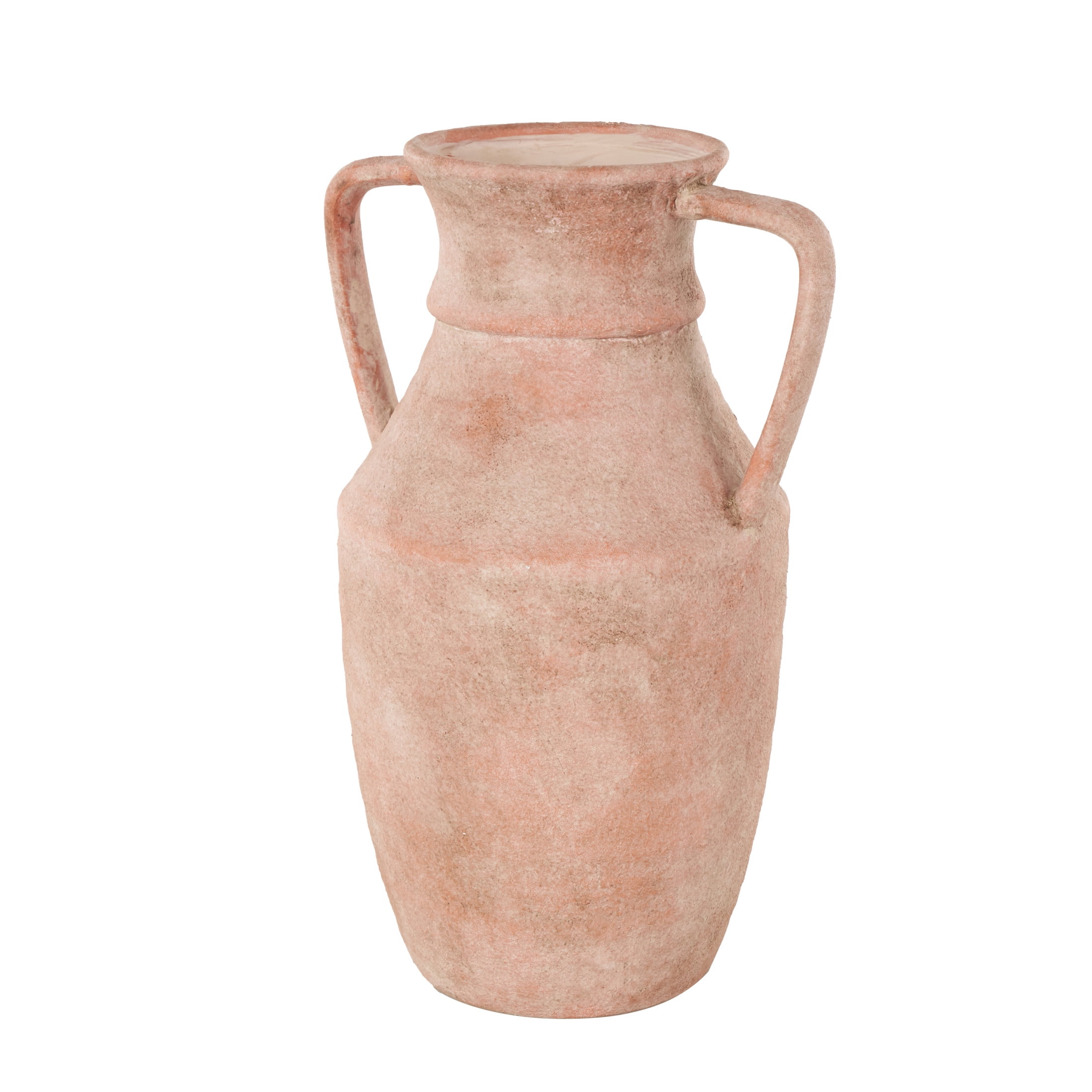 DecMode 16" Antique Style Pink Ceramic Vase with Handles