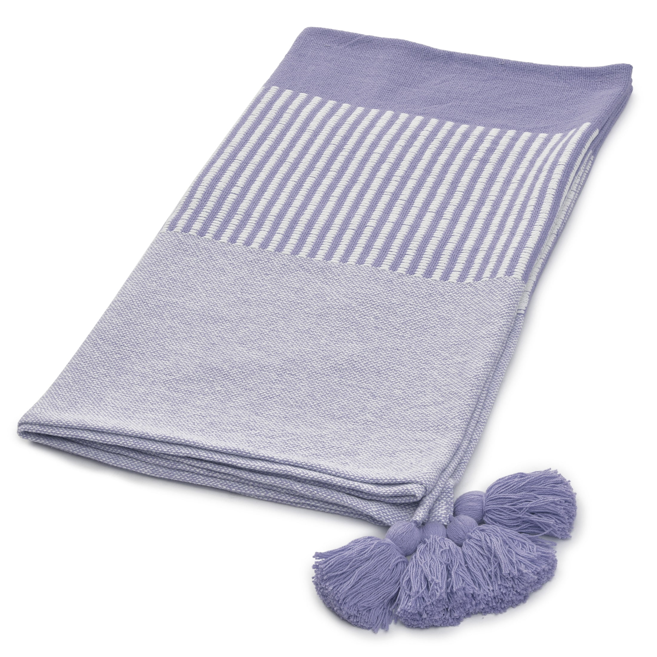Ox Bay Rory Purple/White Striped Lightweight Cotton with Tassels Throw Blanket, 50" x 60"