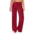 thumbnail image 5 of Women's High Waist Wide Leg Yoga Pants with Rhinestone Fold Over Waistband, Stretch Flared Lounge Trousers, Casual Palazzo Pants for Work & Daily Wear Red XL, 5 of 9