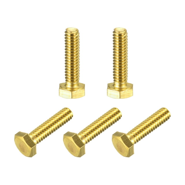 Unique Bargains Brass Hex Bolts, 1/4-20x1' 5 Pack Fully Thread Grade 4.8 Machine Screws