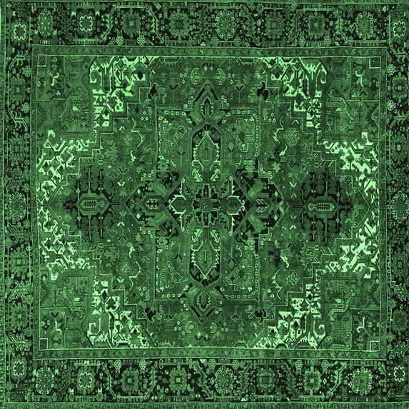 Ahgly Company Indoor Square Persian Emerald Green Traditional Area Rugs, 7' Square