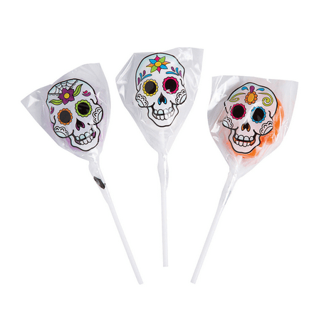 Day of the Dead Sugar Skull Lollipops – 12-Pack | 1.75" Skull-Shaped Pops with Wrappers – Assorted Flavors – 7 oz Fat-Free Halloween Candy