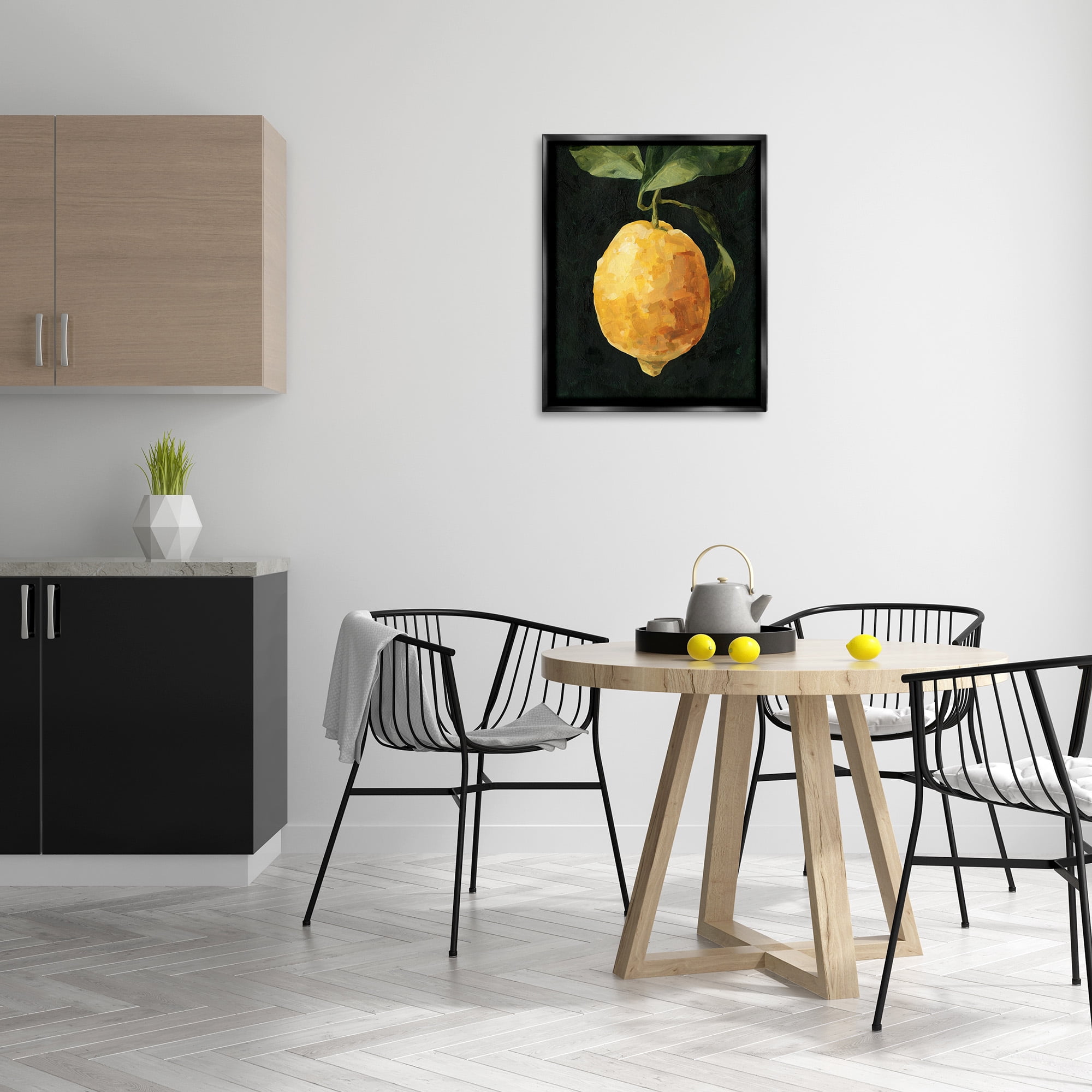 Stupell Industries Abstract Lemon on Vine Food & Beverage Painting Black Floater Framed Canvas Art Print Wall Art, 25 x 31