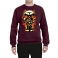 thumbnail image 2 of Flaming Motorycle Hell Fire Skull Biker | Mens Fashion Crewneck Graphic Sweatshirt, Maroon, X-Large, 2 of 4