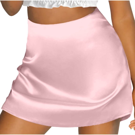 Ahabrexf A Line Skirt High Waisted Zipper Satin with Inner Lining Shorts Mini Skirt for Summer
