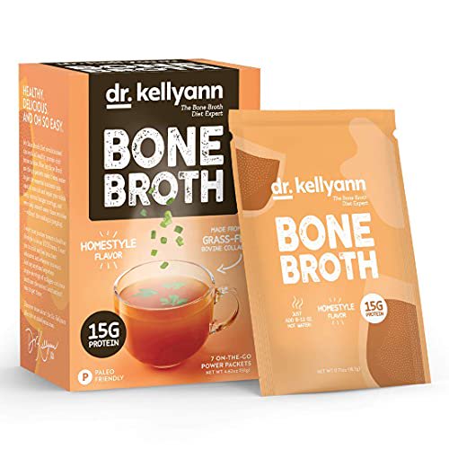 Dr. Kellyann Bone Broth Collagen Powder Packets (7 Servings, 1 Box), 100 GrassFed Hydrolyzed