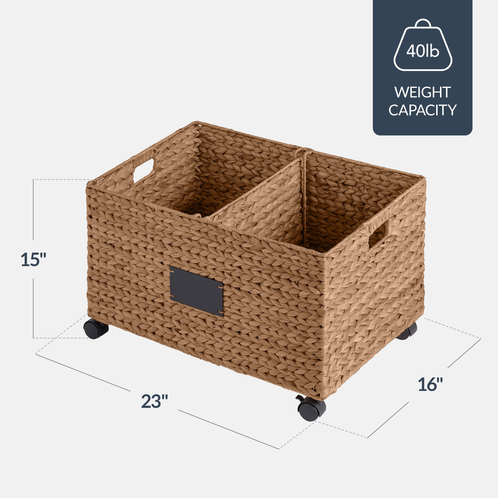 Best Choice Products Rolling Pantry Storage Basket Organizer W/ Chalkboard Label, Handles, Removable Divider - Chestnut