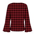thumbnail image 5 of HLKJKLS Long Sleeve Shirts For Women 3/4 Bell Sleeve V Neck Pressed Pleated Solid Color T Shirt Cotton Like Spring Winter Red M-4Xl, 5 of 8