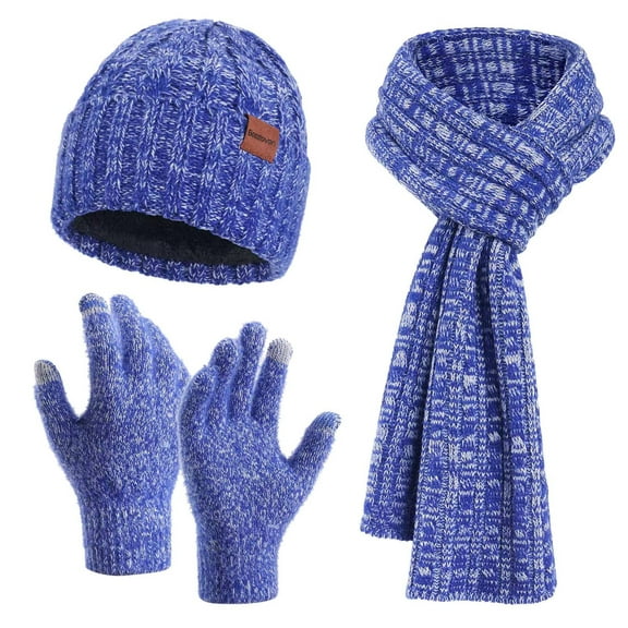 Ediodpoh Men and Women Winter Knit Neck Warmer Hat and Gloves Set Thick Thermal Windproof Warm Three Piece Set Blue