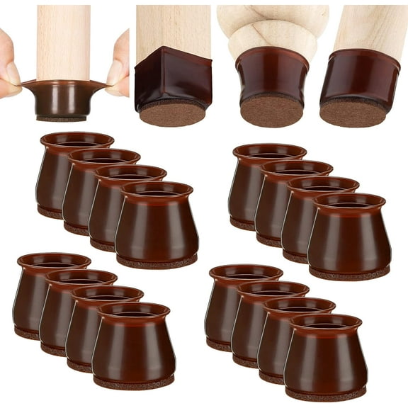 Aneaseit Chair Leg Floor Protectors - 1 7/16" - 2"x 16 pcs Dark Walnut - Felt Bottom Silicone Pads for Hardwood Floors & Furniture Feet - Rubber Caps for Chairs - Medium