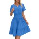 thumbnail image 1 of Vestido holgado de manga corta con cuello en V para mujer - Poliéster ligero - Elegante e informal para primavera/verano/otoño, 1 of 4