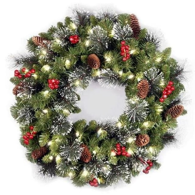 National Tree CW7-383Y-24W-B 24 in. Crestwood Spruce Wreath With Battery Operated Infinity Lights