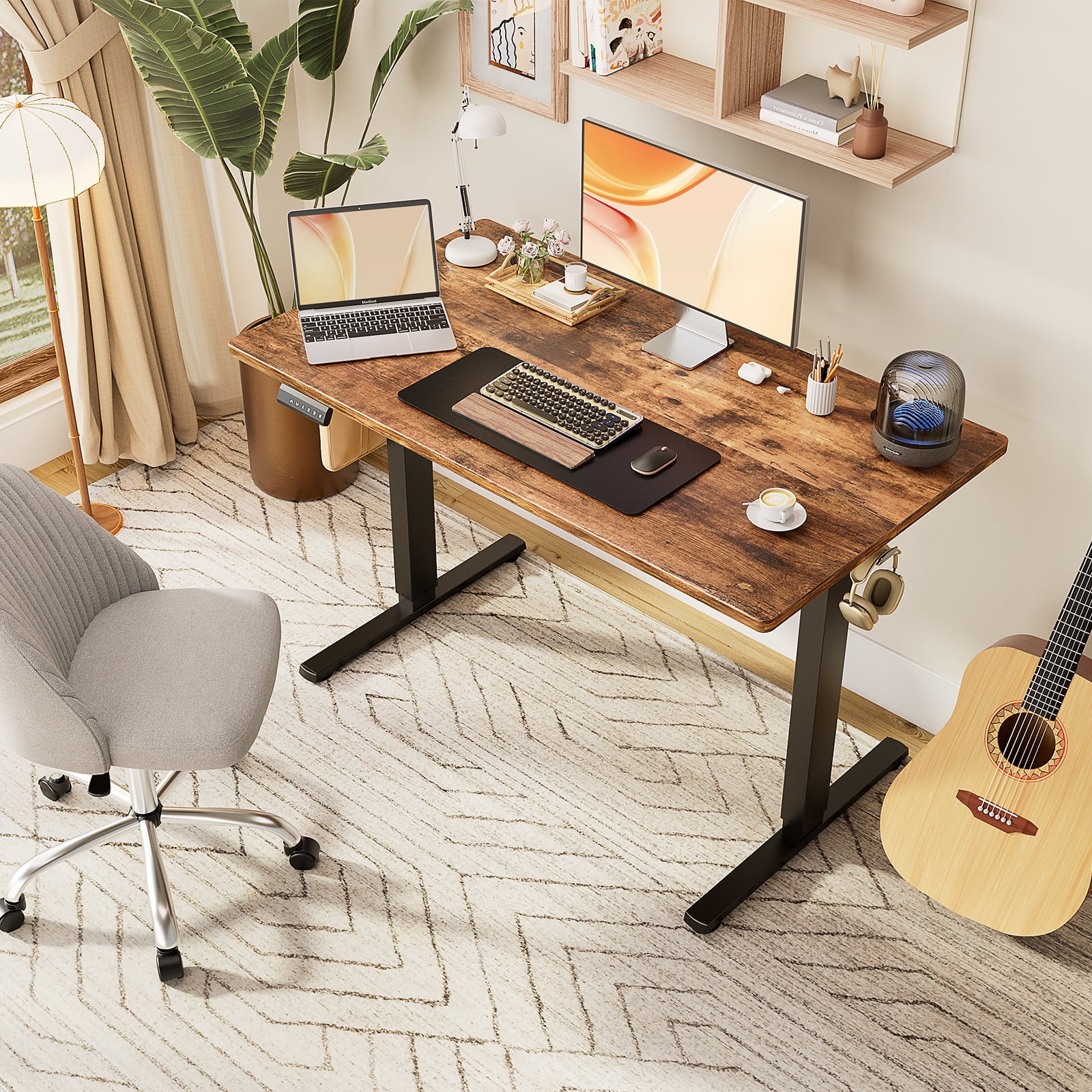 EDX Electric Adjustable Standing Desk - 40"x24" Sit-to-Stand Office Desk with 2 Hooks & Wire Hole